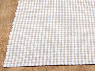 Homescapes Gingham Karo Teppich Vorleger, 110 x 170 cm, 100 % reine Baumwolle, beige und weiß Küche & Haushalt