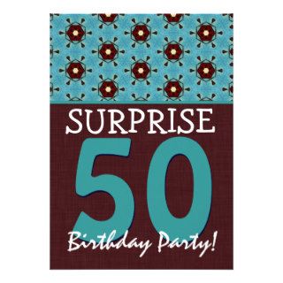50th Surprise Birthday Aqua and Chocolate V2 Personalized Invites