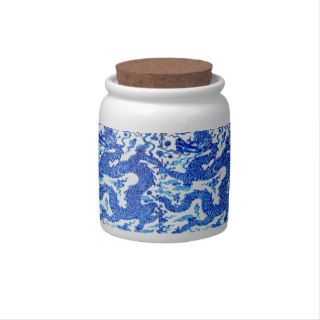 Chinese Dragon Blue White Porcelain Gift 10oz Jar Candy Dish