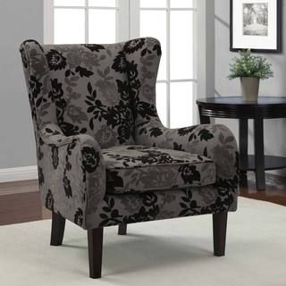 Floral Grey/ Black Curved Wing Chair Chairs