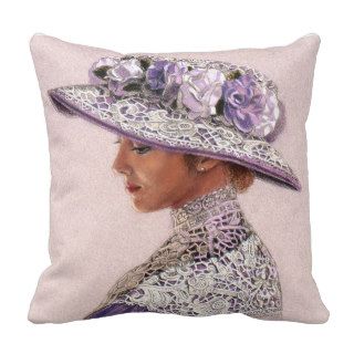 Throw Pillow Lavender Lace Victorian Lady Rose Hat