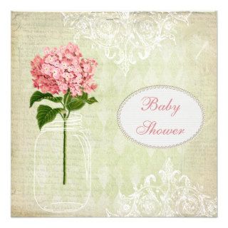 Shabby Chic Mason Jar & Hydrangea Baby Shower Custom Invites