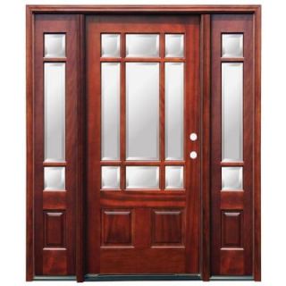 Pacific Entries Craftsman 9 Lite Stained Mahogany Wood Entry Door with 12 in. Sidelites M39ML412