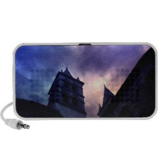 Gothic cathedral against a colorful sky mini speakers