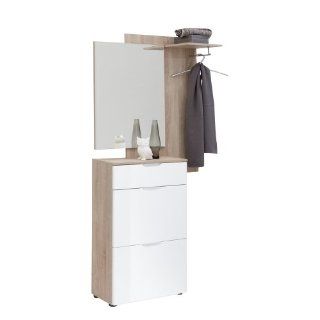 FMD Möbel 491 001 Garderobe Scalea 94 x 196 x 30 cm, eiche / hochglanz weiß Küche & Haushalt