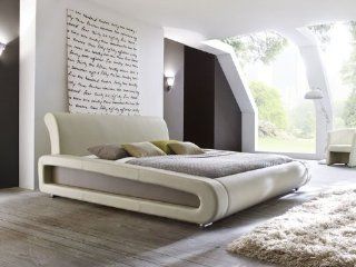 Polsterbett beige Bett 180x200 Bettgestell Kunst Lederbett Singlebett Doppelbett Designerbett Blain Küche & Haushalt