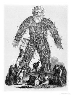 Human Sacrifice by Gaulish Druids in a Wicker Man, from "Magasin Pittoresque, " 1833 Giclee Print Art (18 x 24 in)  