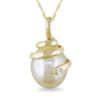 Miadora 14k Yellow Gold Golden South Sea Pearl and Diamond Necklace (10  10.5 mm) Miadora Pearl Necklaces