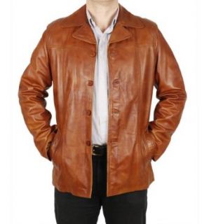 Simons Leather Men's Button Up Retro Style Leather Jacket at  Men�s Clothing store
