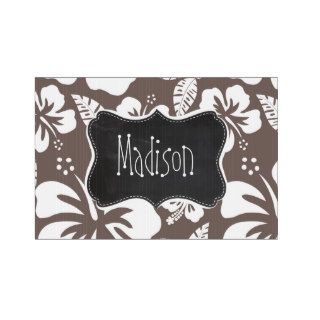 Deep Taupe Tropical Hibiscus; Retro Chalkboard Lawn Sign