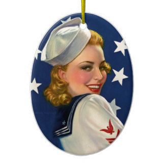 Darling Sailor Patriotic Pin up Print Christmas Tree Ornament