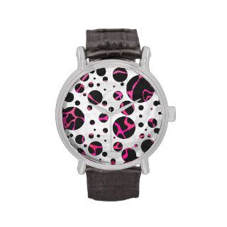 Giraffe Hot Pink and Black Print Wrist Watches