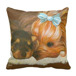 Yorkie Mama & Puppy Painting Pillows