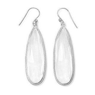 Long Teardrop Shape Faceted Clear Crystal Quartz Earrings Sterling Silver Jewelry