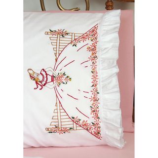 Stamped Lace Edge Pillowcase 30"X20" 2/Pkg Fence Lady Fairway Needlework Kits