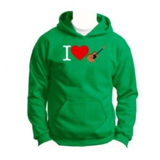 I Love Acoustic Guitar Youth Hoodie Sweatshirt Small Green Clothing