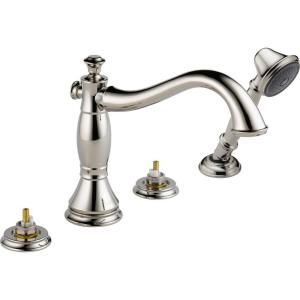 Delta Cassidy 2 Handle Deck Mount Roman Tub Faucet Trim Kit with Handshower in Polished Nickel (Valve Not Included) T4797 PNLHP