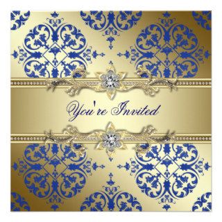 Royal Blue and Gold Damask Party Invitations