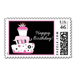 Pink and Black Birthday Cake Stamp