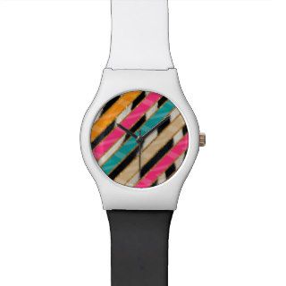 Stylish Bright Pink Teal Stripes Zebra Pattern Wrist Watches