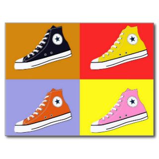 Retro Hi Top Sneakers in Colorful Pop Art Style Postcards