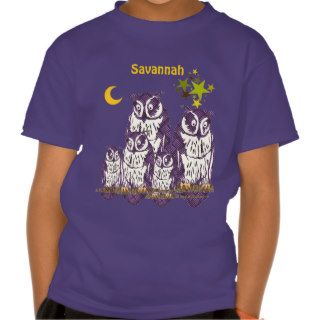 Personalized  Purple Owls Moon and Stars Shirt