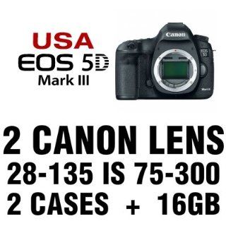 Canon EOS 5D Mark III Digital SLR Camera 2 Lens Kit with 28 135mm IS, 75 300mm, 16 GB and More  Digital Slr Camera Bundles  Camera & Photo