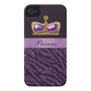 Purple Princess Crown Faux Glitter Zebra Print Case Mate iPhone 4 Cases