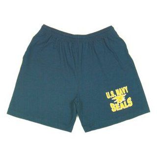 Running Shorts Navy Seals   Navy   Yellow Imprint S  Athletic Shorts  Sports & Outdoors