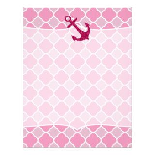 Pink Quatrefoil Pattern Glitter Sparkles Anchor Letterhead Template