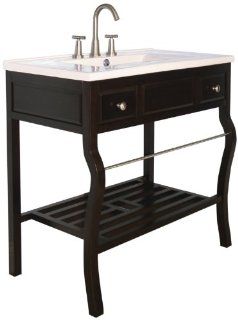American Imaginations 488 Solid Wood Console Vanity Stand In Walnut Finish and White Ceramic Top, 36 Inch W x 34 Inch H   Shelving Hardware  