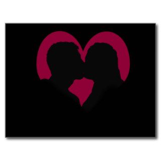 Kissing Couple Silhouette on Red Heart Postcard