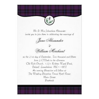 Scottish Purple Tartan Plaid & Thistle Wedding Personalized Invites