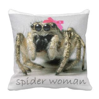 Spider woman with a pink bow throw pillows