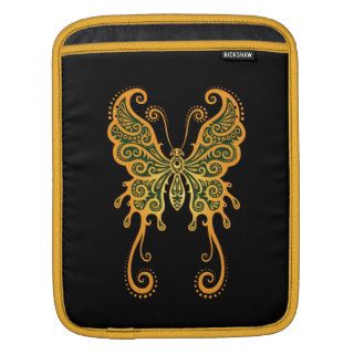 Intricate Yellow and Green Butterfly on Black iPad Sleeves
