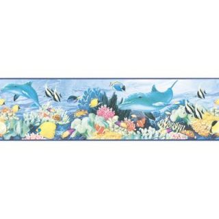 The Wallpaper Company 6.75 in. x 15 ft. Blue Ocean Life Border DISCONTINUED WC1285261