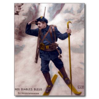 French Soldier on Skis in Alps   Les Diables Bleus Post Card