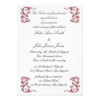 Black  red Swirl monogram Wedding invitation