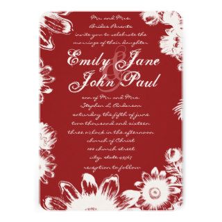 Berry Red Vintage Flower Weddings Personalized Invitation