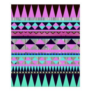 Abstract Andes Aztec Pattern Teal Pink Pastel Wood Print