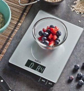 MIRA Digital Kitchen Scale, Food Scale, Tempered Glass, Large Platform   11 lb capacity (Glass) Kitchen & Dining