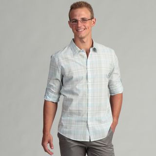Calvin Klein Men's Rolled Sage Plaid Shirt FINAL SALE Calvin Klein Casual Shirts