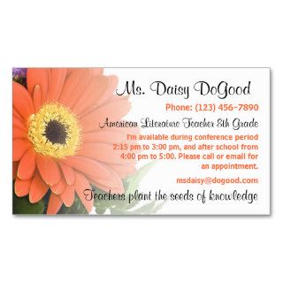 Daisy Floral Peachy Teacher Info Business Card
