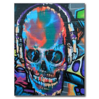 Skull, blue music Graffiti street art, urban goth Postcard