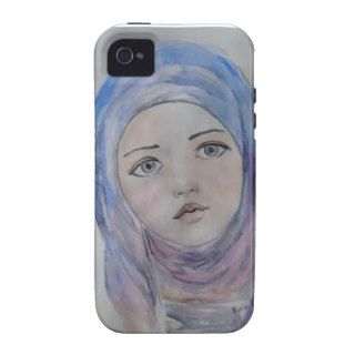 portrait watercolor girl, hijab , veil ,muslim iPhone 4 case