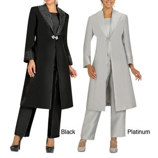 Divine Apparel Embellished Duster Coat Missy Pant Suit Divine Apparel Pant Suits