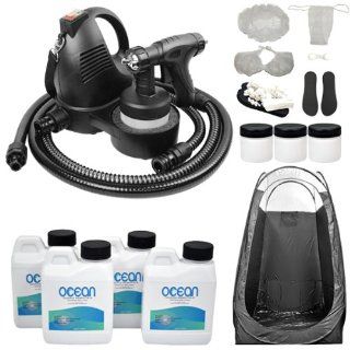 Turbo Tan Premium Plus (Model T75 QC with a Quick Connect Gun and Hose) Professional High Performance Sunless HVLP Turbine Spray Tanning System with Ocean Sunless Tanning Solution Variety Pack in 4 Ounce Bottles, Spray Tanning Tent Booth, and Complete Tann