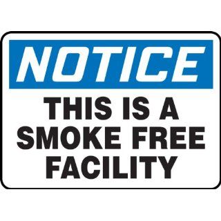 Accuform Signs MSMK849VS Adhesive Vinyl Safety Sign, Legend "NOTICE THIS IS A SMOKE FREE FACILITY", 10" Length x 14" Width x 0.004" Thickness, Blue/Black on White Industrial Warning Signs