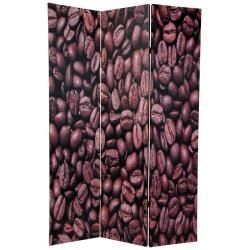 Wood and Canvas Double sided Coffee Beans Room Divider (China) OrientalFurniture Decorative Screens