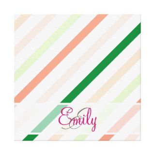 Monogram Fashion Green Pink Coral Stripes Pattern Gallery Wrapped Canvas